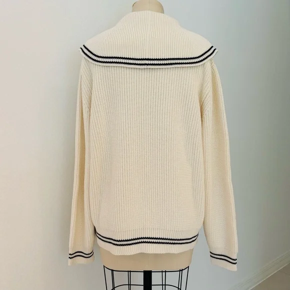 Doen Voyage Sweater NWT Cream Sailor Collar Cotton Wool Blend L - Picture 7 of 10
